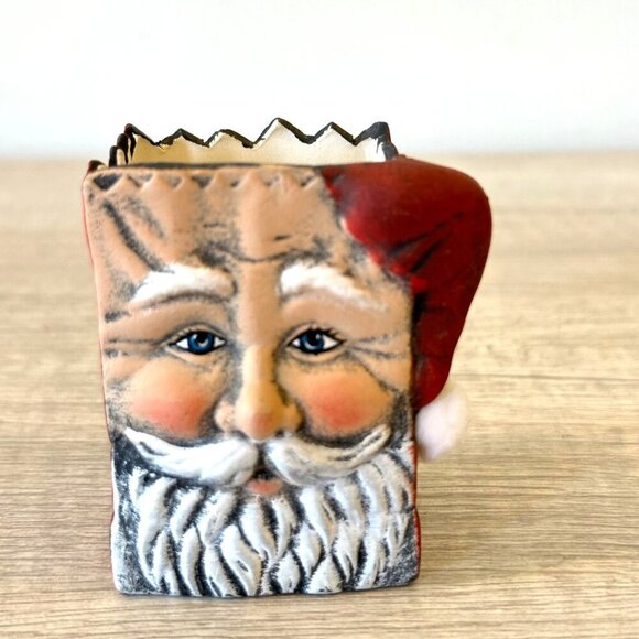 Vintage Santa Claus Square Face Holder Hand Painted Ceramic Mini Candy Dish Box - Picture 1 of 11